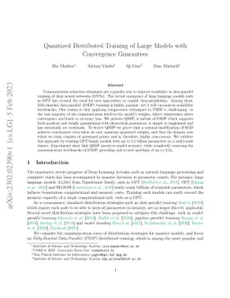Quantized Distributed Training of Large Models with Convergence
  Guarantees