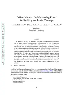 Offline Minimax Soft-Q-learning Under Realizability and Partial Coverage