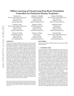 Offline Learning of Closed-Loop Deep Brain Stimulation Controllers for
  Parkinson Disease Treatment