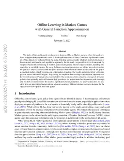 Offline Learning in Markov Games with General Function Approximation