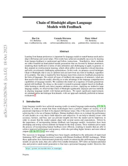 Chain of Hindsight Aligns Language Models with Feedback