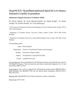 HyperSLICE: HyperBand optimized Spiral for Low-latency Interactive
  Cardiac Examination