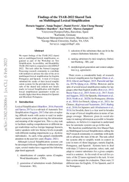 Findings of the TSAR-2022 Shared Task on Multilingual Lexical
  Simplification