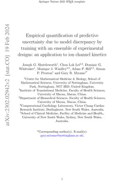 Empirical quantification of predictive uncertainty due to model
  discrepancy by training with an ensemble of experimental designs: an
  application to ion channel kinetics