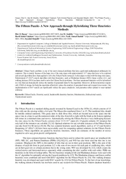 The Fifteen Puzzle- A New Approach through Hybridizing Three Heuristics
  Methods