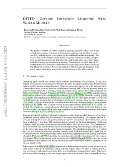 DITTO: Offline Imitation Learning with World Models