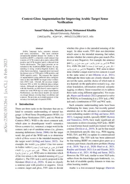 Context-Gloss Augmentation for Improving Arabic Target Sense
  Verification