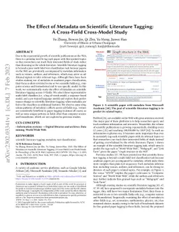 The Effect of Metadata on Scientific Literature Tagging: A Cross-Field
  Cross-Model Study