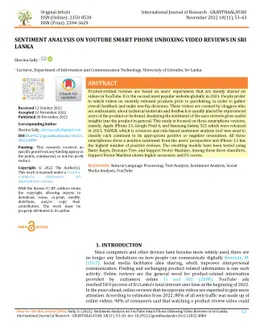 Sentiment Analysis on YouTube Smart Phone Unboxing Video Reviews in Sri
  Lanka