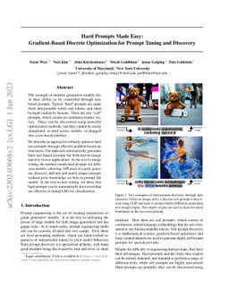 Hard Prompts Made Easy: Gradient-Based Discrete Optimization for Prompt
  Tuning and Discovery