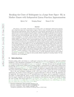 Breaking the Curse of Multiagents in a Large State Space: RL in Markov
  Games with Independent Linear Function Approximation