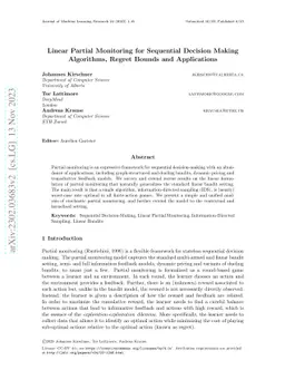 Linear Partial Monitoring for Sequential Decision-Making: Algorithms,
  Regret Bounds and Applications