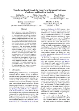 Transformer-based Models for Long-Form Document Matching: Challenges and
  Empirical Analysis