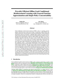 Provably Efficient Offline Goal-Conditioned Reinforcement Learning with
  General Function Approximation and Single-Policy Concentrability