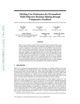Eliciting User Preferences for Personalized Multi-Objective Decision
  Making through Comparative Feedback