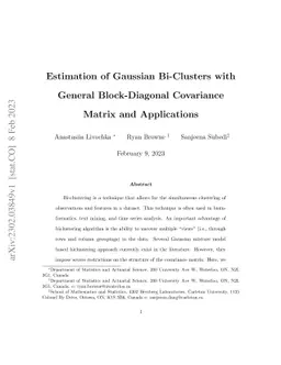 Estimation of Gaussian Bi-Clusters with General Block-Diagonal
  Covariance Matrix and Applications