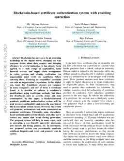 Blockchain-based certificate authentication system with enabling
  correction