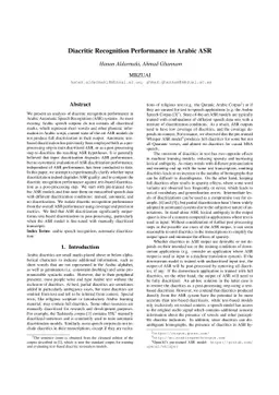 Diacritic Recognition Performance in Arabic ASR