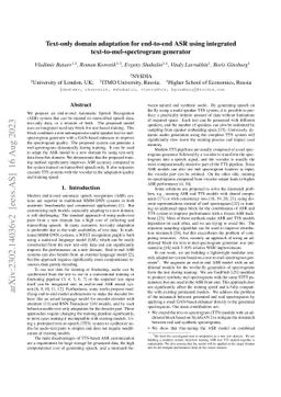 Text-only domain adaptation for end-to-end ASR using integrated
  text-to-mel-spectrogram generator