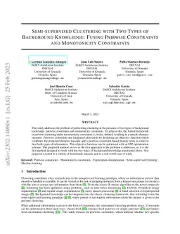 Semi-supervised Clustering with Two Types of Background Knowledge:
  Fusing Pairwise Constraints and Monotonicity Constraints