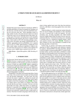 A Token-Wise Beam Search Algorithm for RNN-T