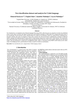 Text classification dataset and analysis for Uzbek language