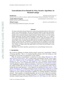 Generalization Error Bounds for Noisy, Iterative Algorithms via Maximal
  Leakage