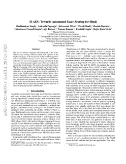 H-AES: Towards Automated Essay Scoring for Hindi