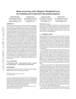Meta-Learning with Adaptive Weighted Loss for Imbalanced Cold-Start
  Recommendation
