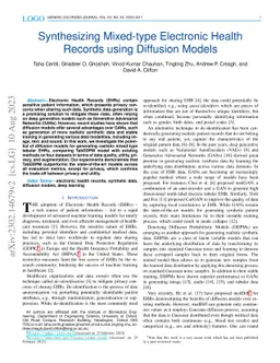 Synthesizing Mixed-type Electronic Health Records using Diffusion Models