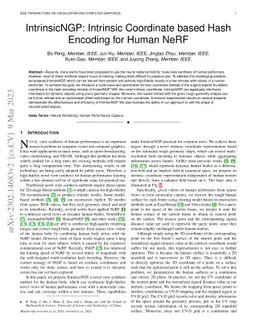 IntrinsicNGP: Intrinsic Coordinate based Hash Encoding for Human NeRF