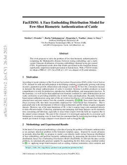 FacEDiM: A Face Embedding Distribution Model for Few-Shot Biometric
  Authentication of Cattle