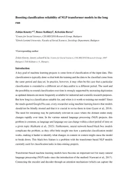 Boosting classification reliability of NLP transformer models in the
  long run