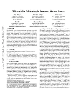 Differentiable Arbitrating in Zero-sum Markov Games