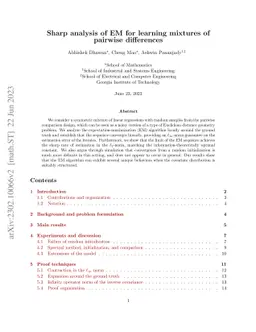 Sharp analysis of EM for learning mixtures of pairwise differences