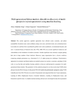 Multi-generational labour markets: data-driven discovery of
  multi-perspective system parameters using machine learning