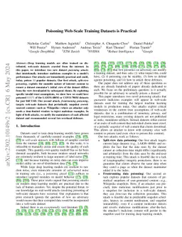 Poisoning Web-Scale Training Datasets is Practical
