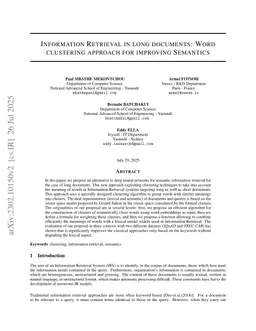 Information Retrieval in long documents: Word clustering approach for improving Semantics