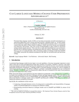 Can Large Language Models Change User Preference Adversarially?