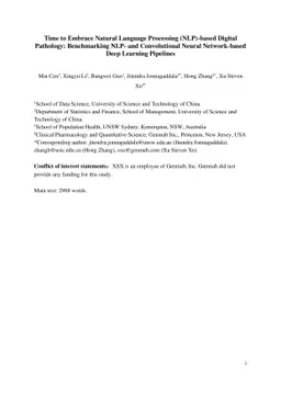 Time to Embrace Natural Language Processing (NLP)-based Digital
  Pathology: Benchmarking NLP- and Convolutional Neural Network-based Deep
  Learning Pipelines