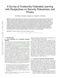 A Survey of Trustworthy Federated Learning with Perspectives on
  Security, Robustness, and Privacy