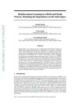 Reinforcement Learning in a Birth and Death Process: Breaking the
  Dependence on the State Space
