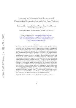 Learning a Consensus Sub-Network with Polarization Regularization and One Pass Training