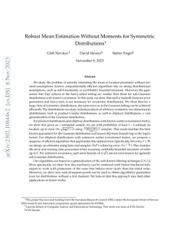 Robust Mean Estimation Without Moments for Symmetric Distributions