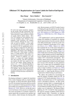 Efficient CTC Regularization via Coarse Labels for End-to-End Speech
  Translation