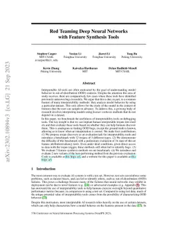 Red Teaming Deep Neural Networks with Feature Synthesis Tools