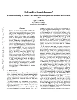 Do Orcas Have Semantic Language? Machine Learning to Predict Orca
  Behaviors Using Partially Labeled Vocalization Data