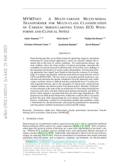 MVMTnet: A Multi-variate Multi-modal Transformer for Multi-class
  Classification of Cardiac Irregularities Using ECG Waveforms and Clinical
  Notes