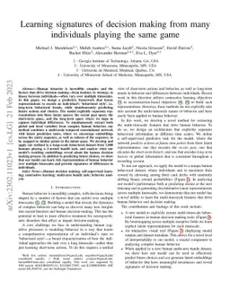 Learning signatures of decision making from many individuals playing the
  same game