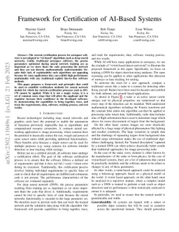 Framework for Certification of AI-Based Systems